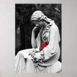 Cemetery Statue B&amp;w With Color Rose Poster at Zazzle