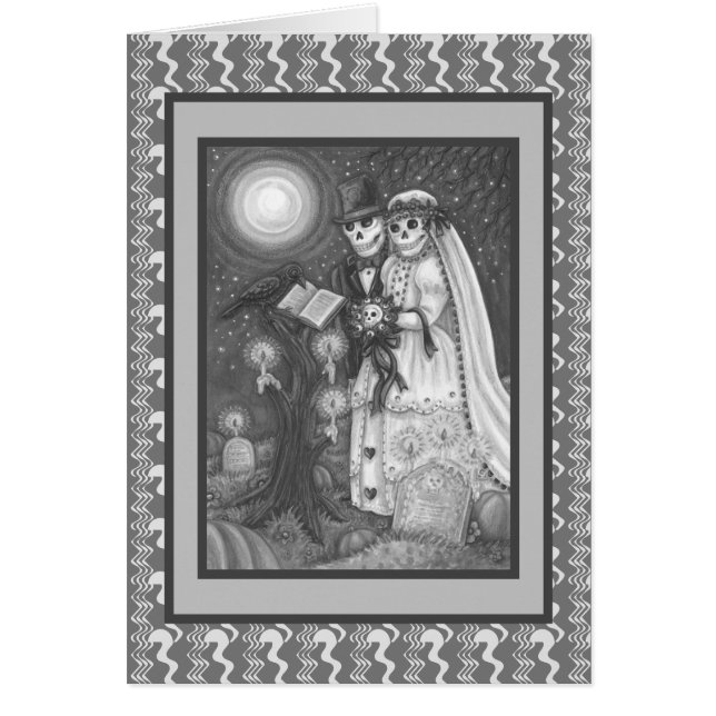 CEMETERY VOWS, SKELETON WEDDING, BRIDE GROOM CARD (Front)