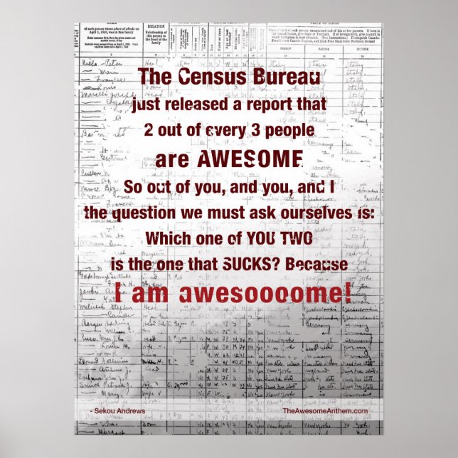 "CENSUS BUREAU" Awesome Poste (Confidence/Swagger) Poster (Front)