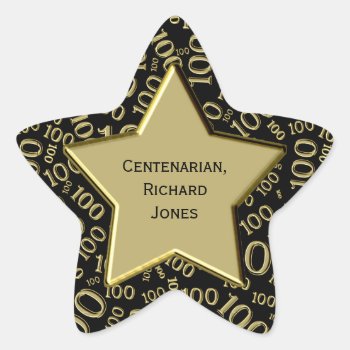 Centenarian 100th Birthday Black And Gold Star Star Sticker by NancyTrippPhotoGifts at Zazzle