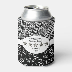 Centenarian, 100th Birthday Black and White Can Cooler
