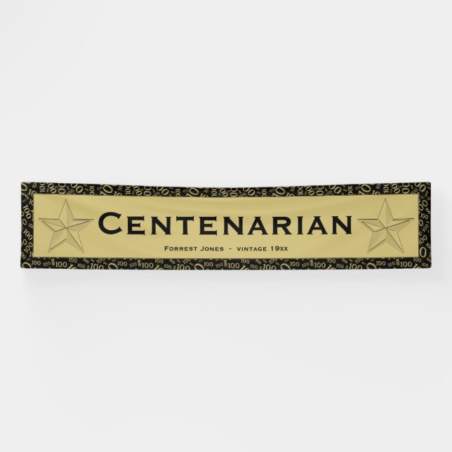 "CENTENARIAN" 100th Birthday Black/Gold Pattern Banner (Horizontal)