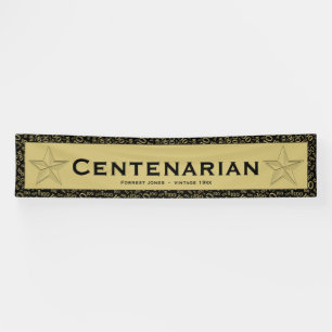 "CENTENARIAN" 100th Birthday Black/Gold Pattern Banner