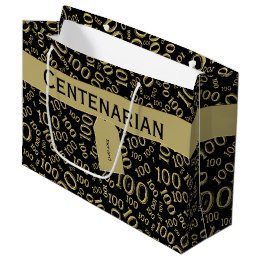 Centenarian 100th Birthday Black/Gold Pattern Large Gift Bag
