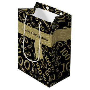 Centenarian 100th Birthday Black/Gold Pattern Medium Gift Bag