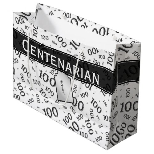 Centenarian 100th Birthday Black Number Pattern Large Gift Bag