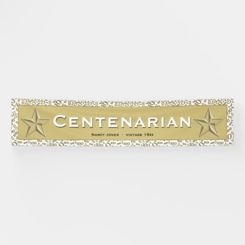 CENTENARIAN 100th Birthday GoldWhite Pattern Banner