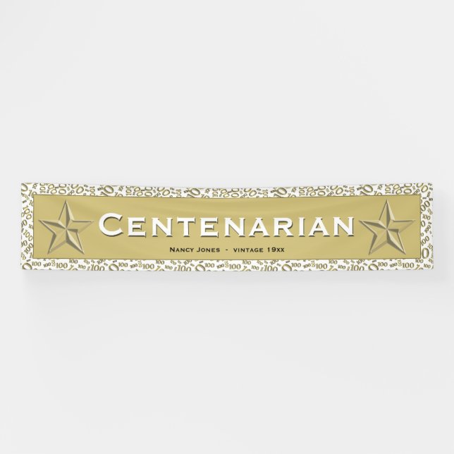 "CENTENARIAN" 100th Birthday Gold/White Pattern Banner (Horizontal)
