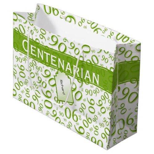 Centenarian 100th Birthday Green Number Pattern Large Gift Bag
