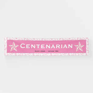 "CENTENARIAN" 100th Birthday Pink/White Pattern Banner