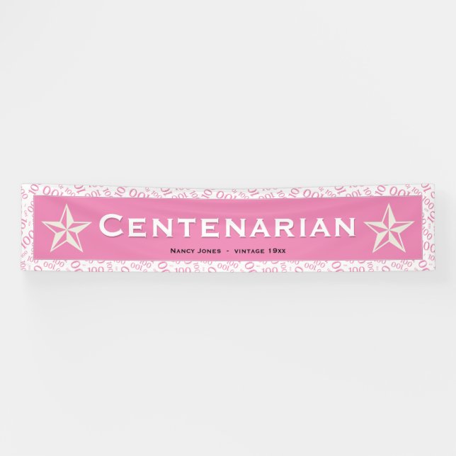 "CENTENARIAN" 100th Birthday Pink/White Pattern Banner (Horizontal)