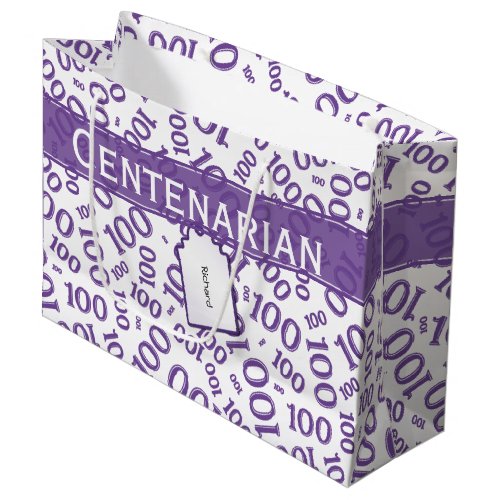Centenarian 100th Birthday Purple Number Pattern Large Gift Bag