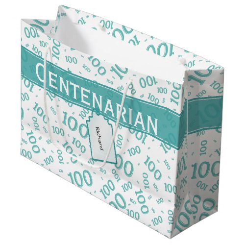 Centenarian 100th Birthday Teal Number Pattern Large Gift Bag
