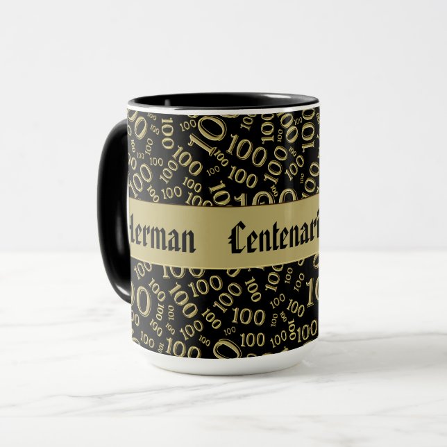 Centenarian Birthday Number Pattern 100 Black/Gold Mug (Front Left)