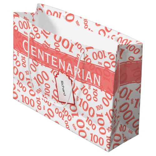 Centenarian Coral 100 Random Number Pattern Large Gift Bag
