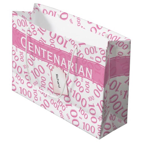 Centenarian Pink 100 Random Number Pattern Large Gift Bag