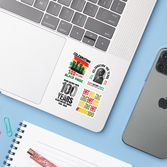 Centennial 100 Years Black History Month Sticker (Laptop w/ iPhone)