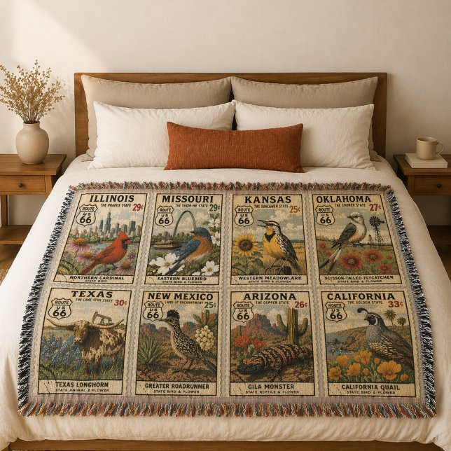 Centennial Mother Road Botanical Stamp Throw Blanket (Creator Uploaded)