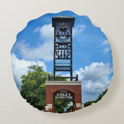 Centennial Plaza Clock Tower Foley AL Round Pillow