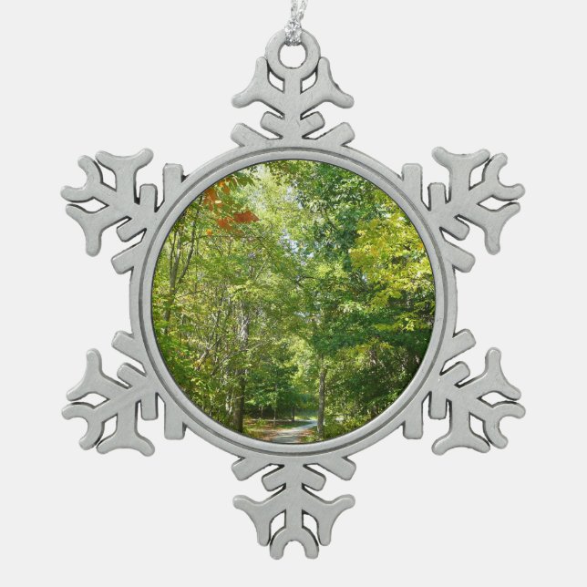 Centennial Wooded Path I Ellicott City Nature Snowflake Pewter Christmas Ornament (Front)