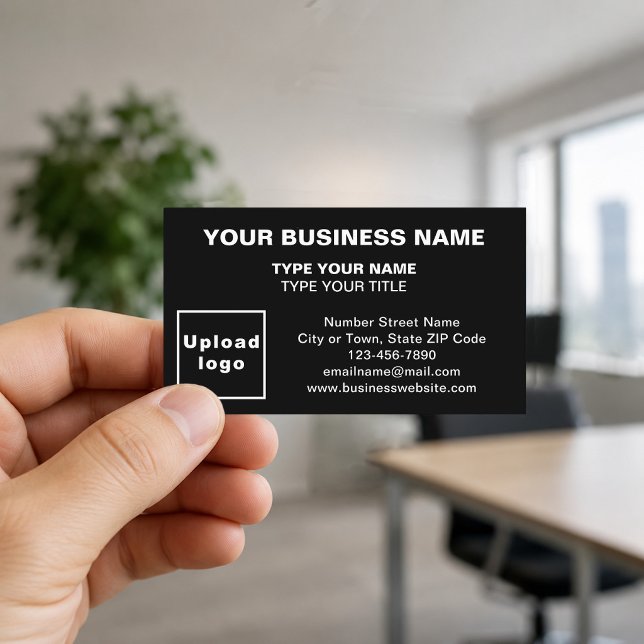 Center-Aligned Black Business Cards (Front of the business card)