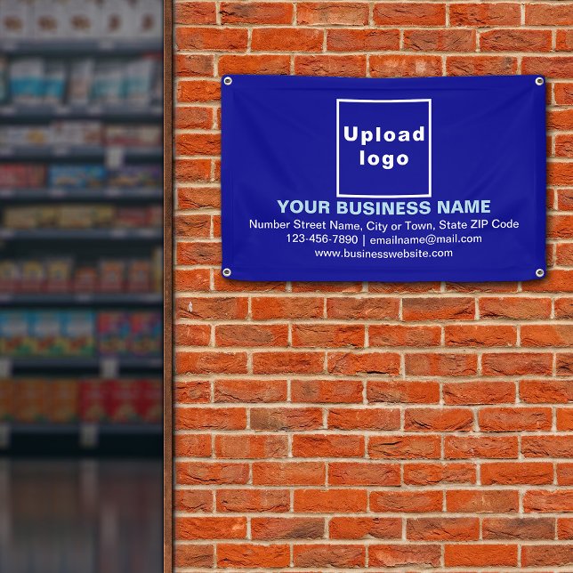 Center Aligned Business Brand on Blue Banner (Blue banner with your business brand in center aligned style)
