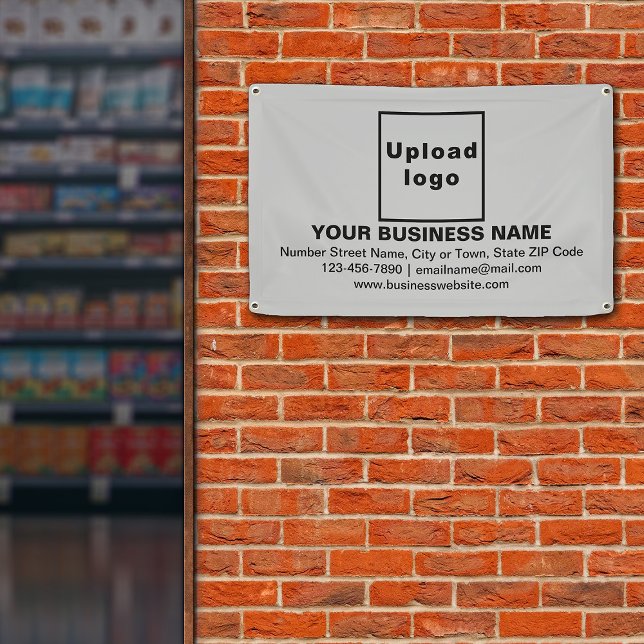 Center Aligned Business Brand on Gray Banner (Gray banner with your business brand in center aligned style)