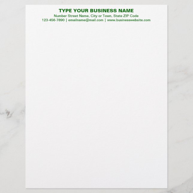 Center Aligned Green Plain Texts Heading of Letterhead (Front)