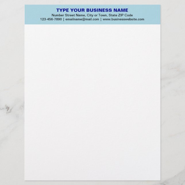 Center Aligned Plain Texts, Light Blue Heading of Letterhead (Front)