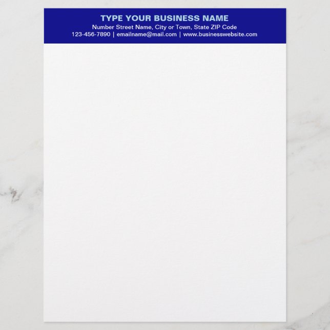 Center Aligned Plain Texts on Blue Heading of Letterhead (Front)