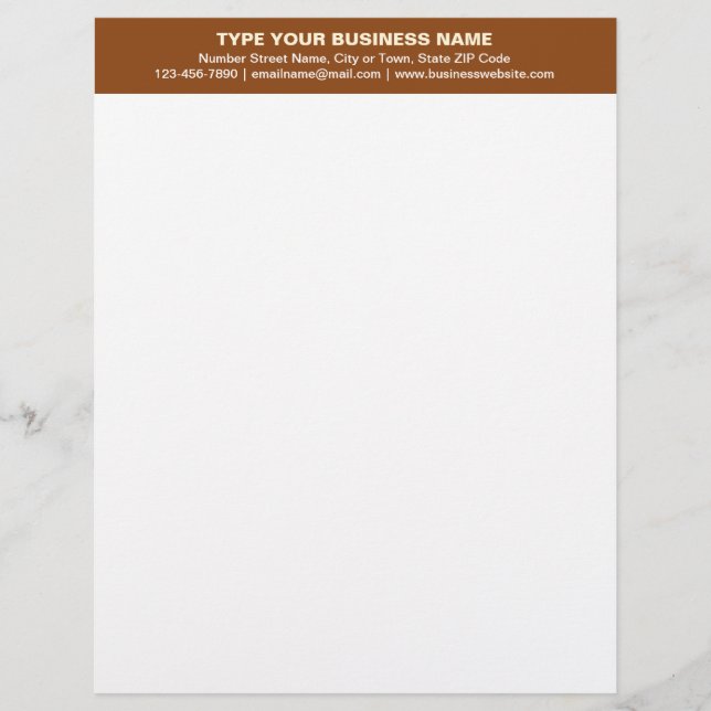 Center Aligned Plain Texts on Brown Heading of Letterhead (Front)