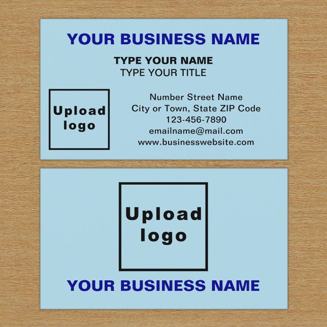 Center Aligned Style Light Blue Business Card (The front and back of the light blue business card)