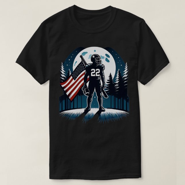 Center American Flag Full Moon Player T-Shirt (Design Front)