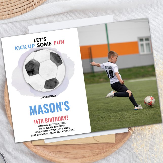 Center Ball Soccer Birthday Invitation with Photo (Center Ball Soccer Birthday Invitations with photo)