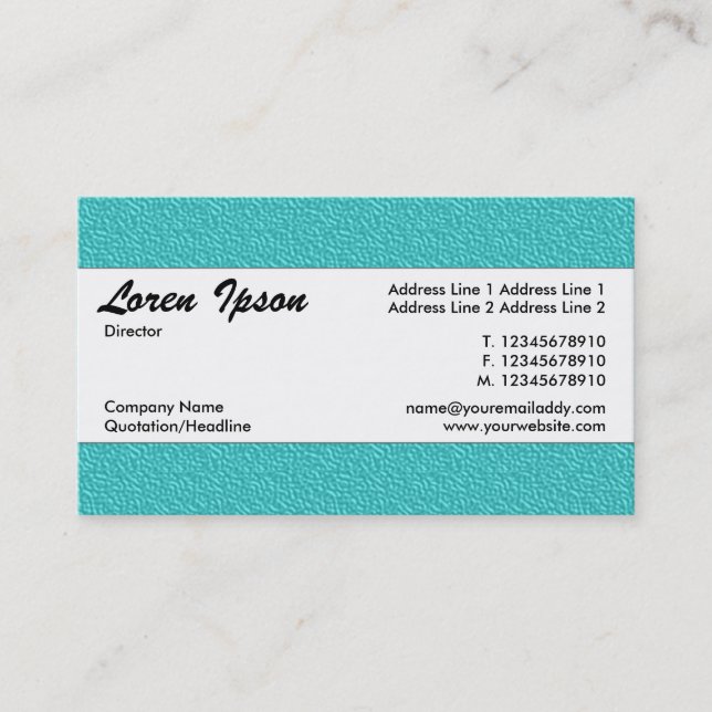 Center Band 018 - Cyan Blue Embossed Texture Business Card (Front)