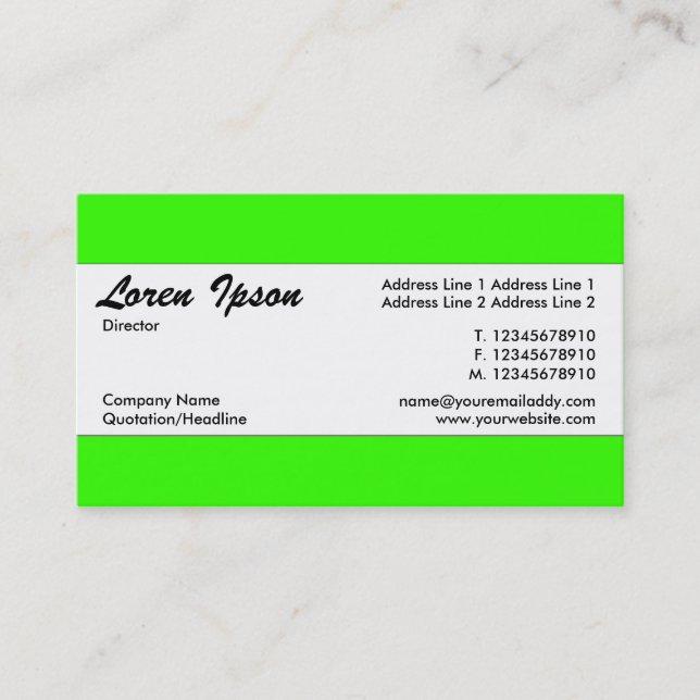 Center Band - Brght Green (33FF00) Business Card (Front)