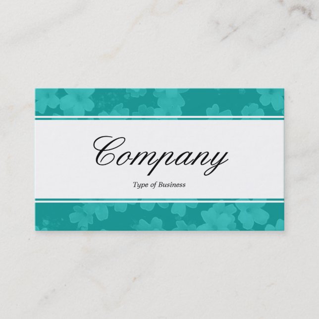Center Band (edged) - Script - Flowers Aqua Blue Business Card (Front)