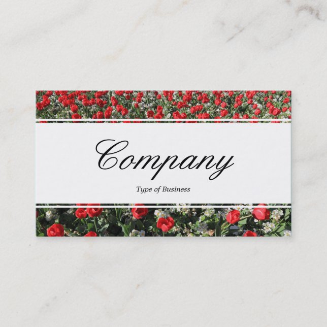 Center Band (edged) - Script - Red Tulips and Prim Business Card (Front)