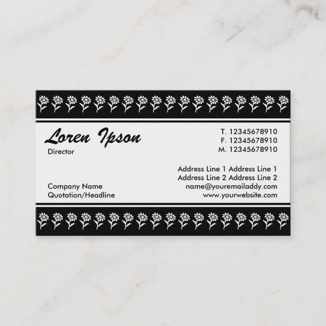 Center Band (Flower Border) - Black Business Card (Front)