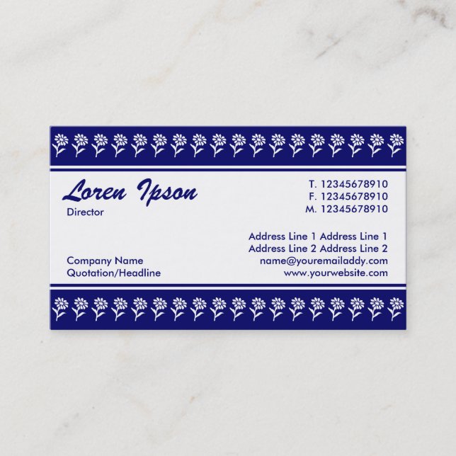 Center Band (Flower Border) - Dark Blue Business Card (Front)