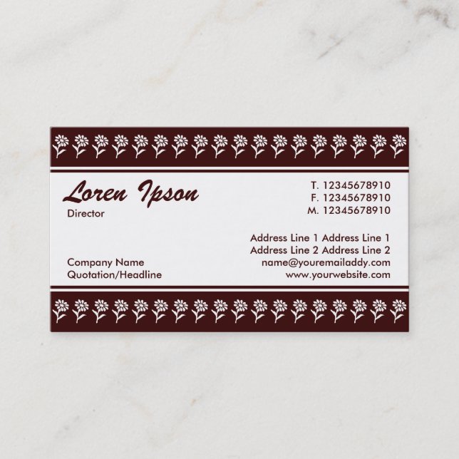Center Band (Flower Border) - Dark Brown Business Card (Front)