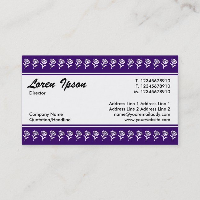 Center Band (Flower Border) - Deep Violet Business Card (Front)