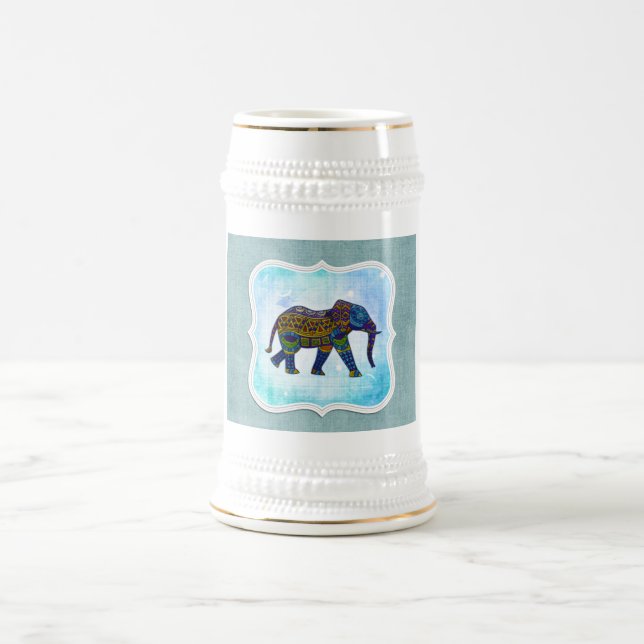 Center Boho Blue Elephant Beer Stein (Center)