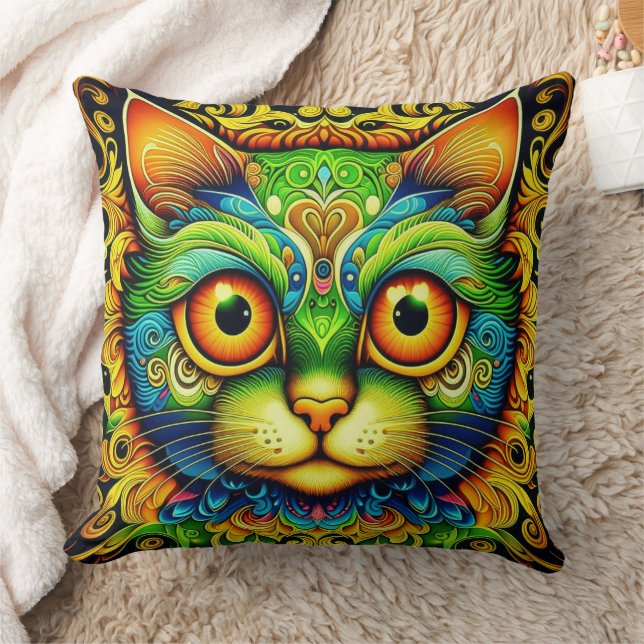 Center Cat Throw Pillow (Blanket)