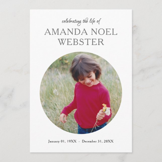 center circle photo memorial invitation (Front)