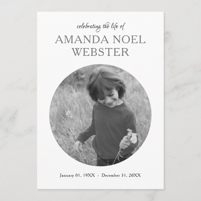 center circle photo memorial invitation (Front)