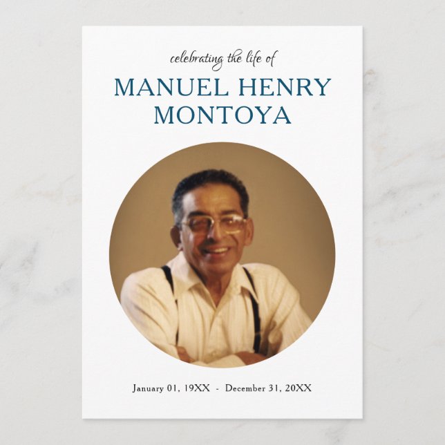 center circle photo memorial invitation (Front)