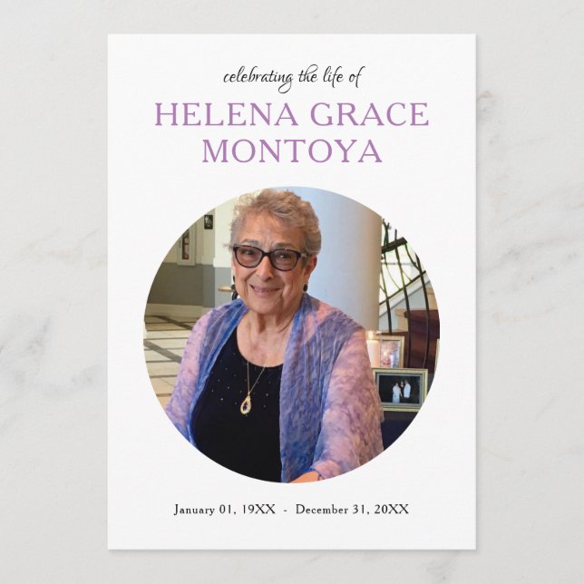 center circle photo memorial invitation (Front)