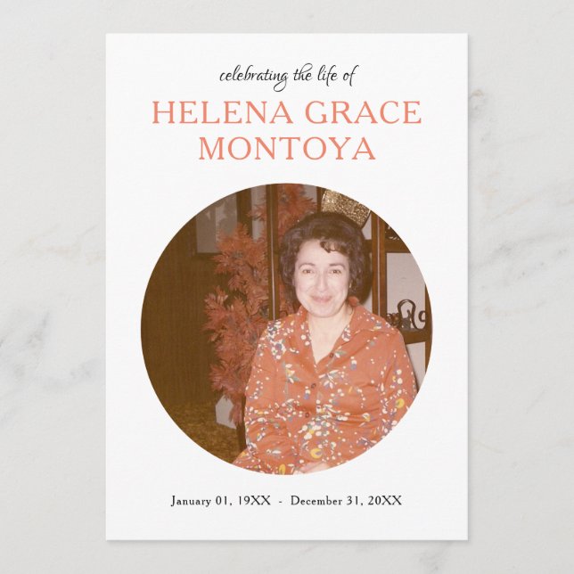 center circle photo memorial invitation (Front)