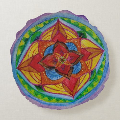 Center Flower Mandala Zen Round Throw Pillow 16